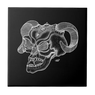 Skull Devil Kopf Schwarzweiß Design Fliese