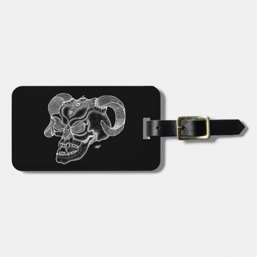 Skull Devil Kopf Schwarzweiß Design Gepäckanhänger (Vorderseite horizontal)