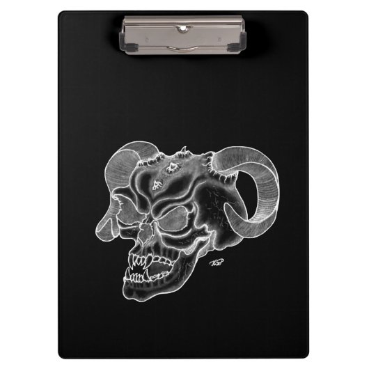 Skull Devil Kopf Schwarzweiß Design Klemmbrett (Vorderseite)