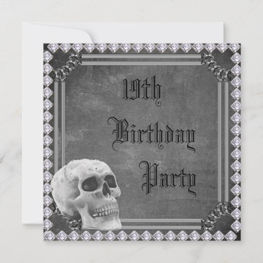 Skull & Diamonds Doppelseitig 19. Geburtstag Einladung (Vorderseite)