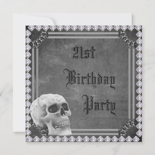 Skull & Diamonds Doppelseitig 21. Geburtstag Einladung (Vorderseite)