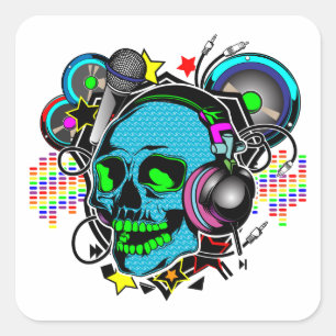 Skull DJ Quadratischer Aufkleber