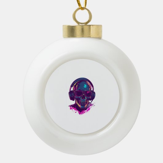 Skull DJ Vibes Keramik Kugel-Ornament (Vorderseite)