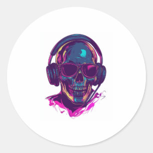 Skull DJ Vibes Runder Aufkleber