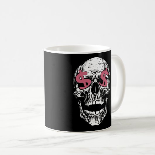 Skull & Dollar Eyes Mug – Dark Money Vibes Kaffeetasse (VorderseiteRechts)