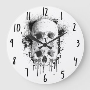 Skull Drip Black Ink Splatter Graphic Große Wanduhr