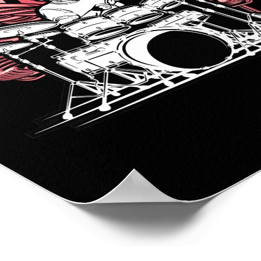 Skull Drums Drummer Musician Drumsticks Poster (Ecke)