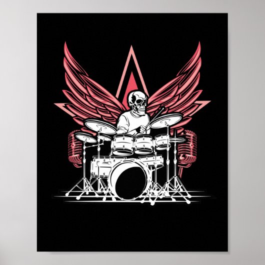 Skull Drums Drummer Musician Drumsticks Poster (Vorne)