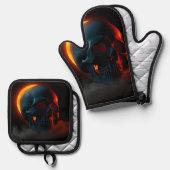 Skull Eclipse Halloween Oven Mitt Set (Vorderseite/Rückseite)