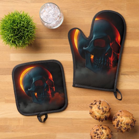 Skull Eclipse Halloween Oven Mitt Set (Oben Unten)