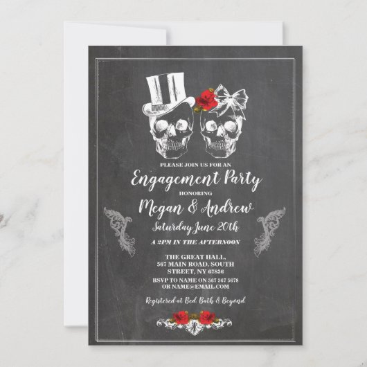 Skull Engagement Party Halloween Gothic-Einladung Einladung (Vorderseite)