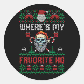 Skull Evil Santa Wo ist mein Liebling Ho Funny Ugl Runder Aufkleber