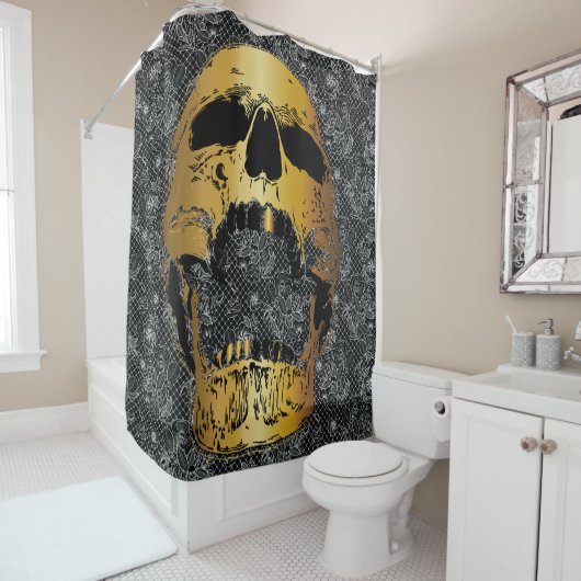 Skull-Face-Duschvorhang - Goldener Schädel Duschvorhang (Beispiel)