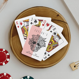 Skull Face & Florals Individuelle Name Poker Face Spielkarten