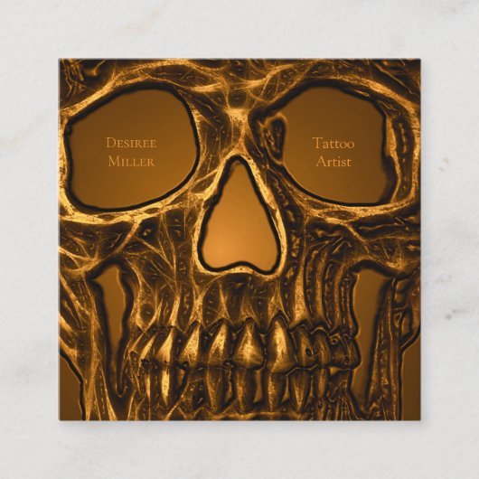 Skull Face Gothic Gold Black Metallic Tattoo Shop Quadratische Visitenkarte (Vorderseite)