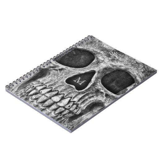 Skull Face Gothic Schwarz-weißer Cooler Macabre Notizblock (Linke Seite)