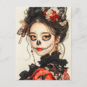 Skull Face Woman Postkarte