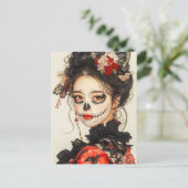 Skull Face Woman Postkarte (Stehend Vorderseite)