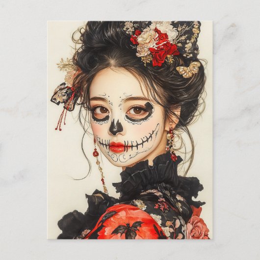 Skull Face Woman Postkarte (Vorderseite)