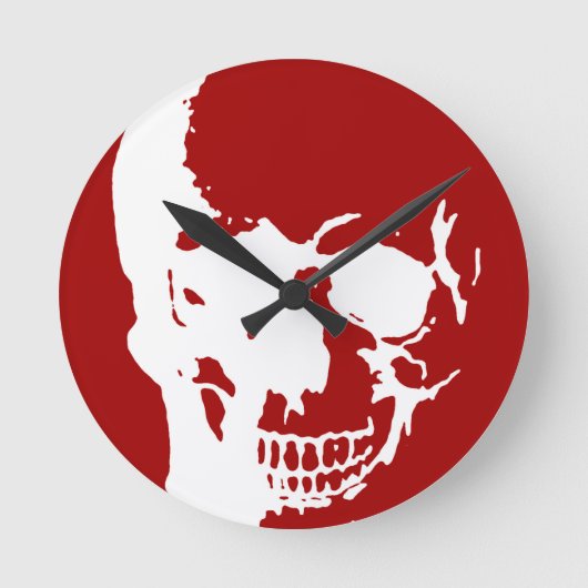 Skull - Fantasy Art aus dem Roten und Weißen Metal Runde Wanduhr (Vorderseite)