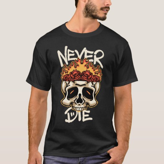 Skull Fire and Roses streetwear T-Shirt (Vorderseite)