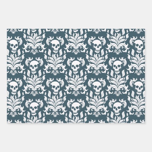Skull Flame Damask - blaue und lila Sammlung Geschenkpapier Set (Vorderseite 3)