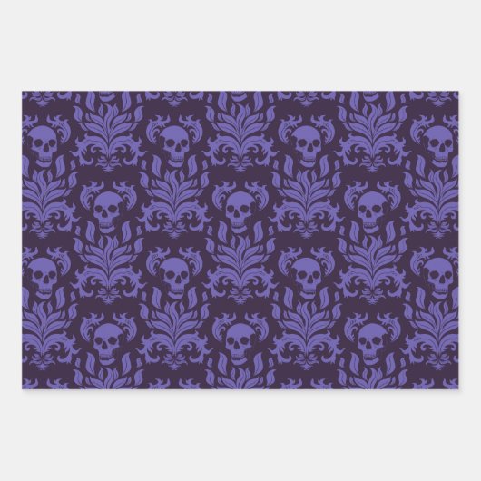 Skull Flame Damask - blaue und lila Sammlung Geschenkpapier Set (Vorderseite 2)