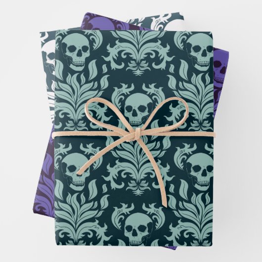 Skull Flame Damask - blaue und lila Sammlung Geschenkpapier Set (Beispiel)