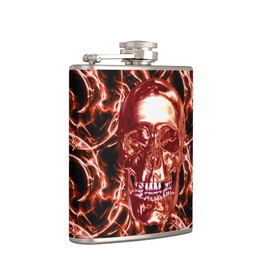 Skull-Flasche mit Elektrischem Rotem Chrome Flachmann (Rechts)