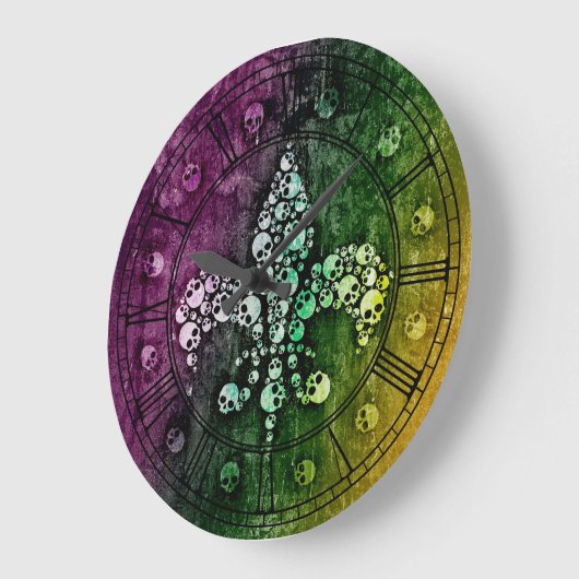 Skull Fleur De Lis Große Wanduhr (Winkel)
