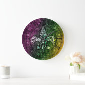 Skull Fleur De Lis Große Wanduhr (Zuhause)