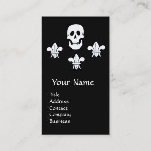 SKULL, FLEUR DE LISE ANTIQUE PIRATES TREASKARTEN VISITENKARTE