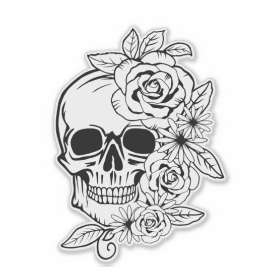 Skull Floral Art Aufkleber (Vorderseite)