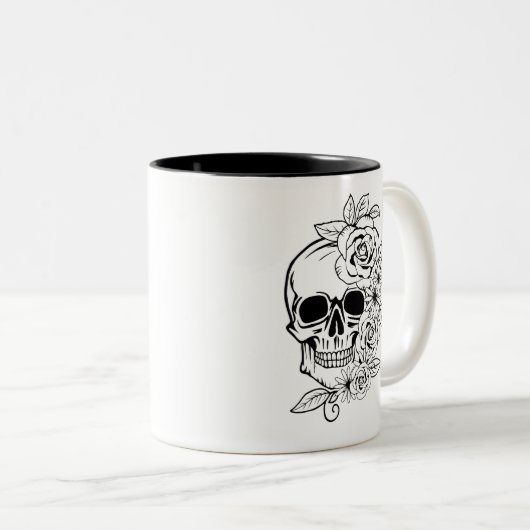 Skull Floral Art Zweifarbige Tasse (VorderseiteRechts)