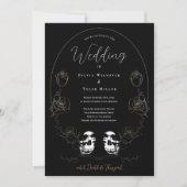 Skull Floral Black Wedding Einladung (Vorderseite)