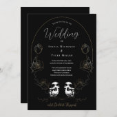 Skull Floral Black Wedding Einladung (Vorne/Hinten)