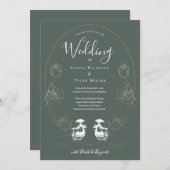 Skull Floral Green Gothic Hochzeit Einladung (Vorne/Hinten)