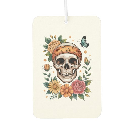 Skull Floral Halloween Spooky Autolufterfrischer (Vorderseite)