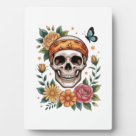 Skull Floral Halloween Spooky Fotoplatte (Vorderseite)