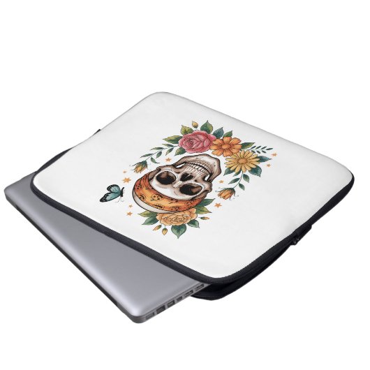 Skull Floral Halloween Spooky Laptopschutzhülle (Vorne Knopf)