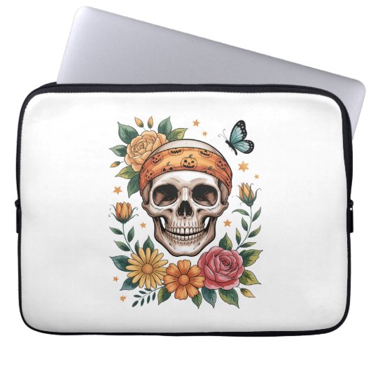 Skull Floral Halloween Spooky Laptopschutzhülle (Vorderseite)