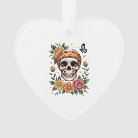 Skull Floral Halloween Spooky Ornament (Vorderseite)