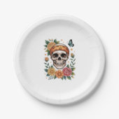 Skull Floral Halloween Spooky Pappteller (Vorderseite)