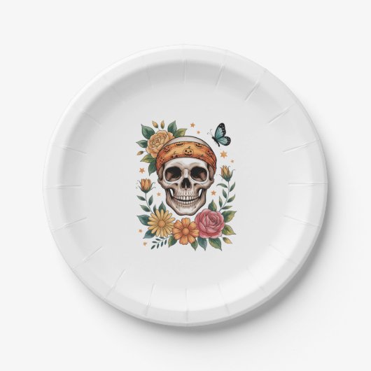 Skull Floral Halloween Spooky Pappteller (Vorderseite)