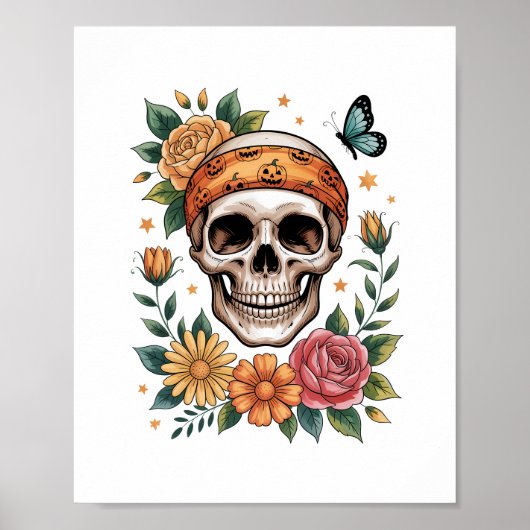 Skull Floral Halloween Spooky Poster (Vorne)