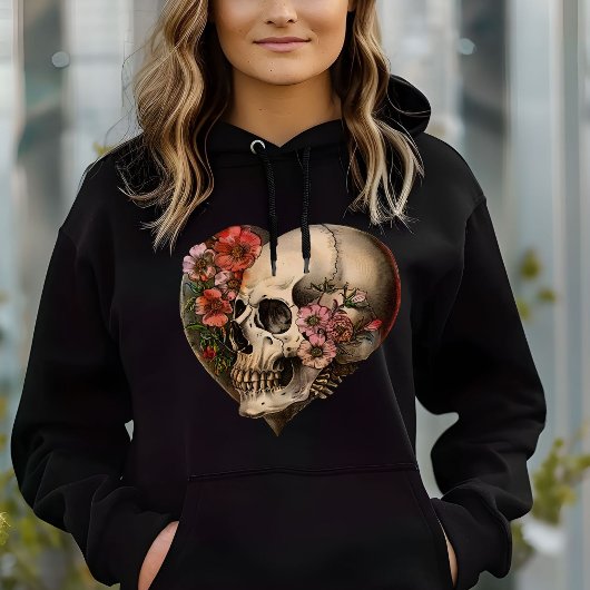Skull Floral Heart Design Hoodie
