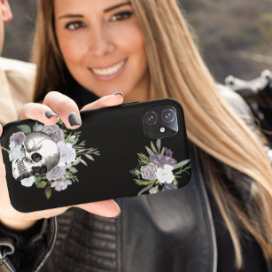 Skull Floral Rose Schwarz-weiß Goth Halloween Case-Mate iPhone Hülle