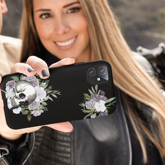 Skull Floral Rose Schwarz-weiß Goth Halloween Case-Mate iPhone Hülle