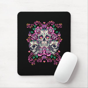 Skull floral, skeleton watercolor pink ,Halloween. Mousepad