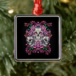 Skull floral, skeleton watercolor pink ,Halloween. Ornament Aus Metall